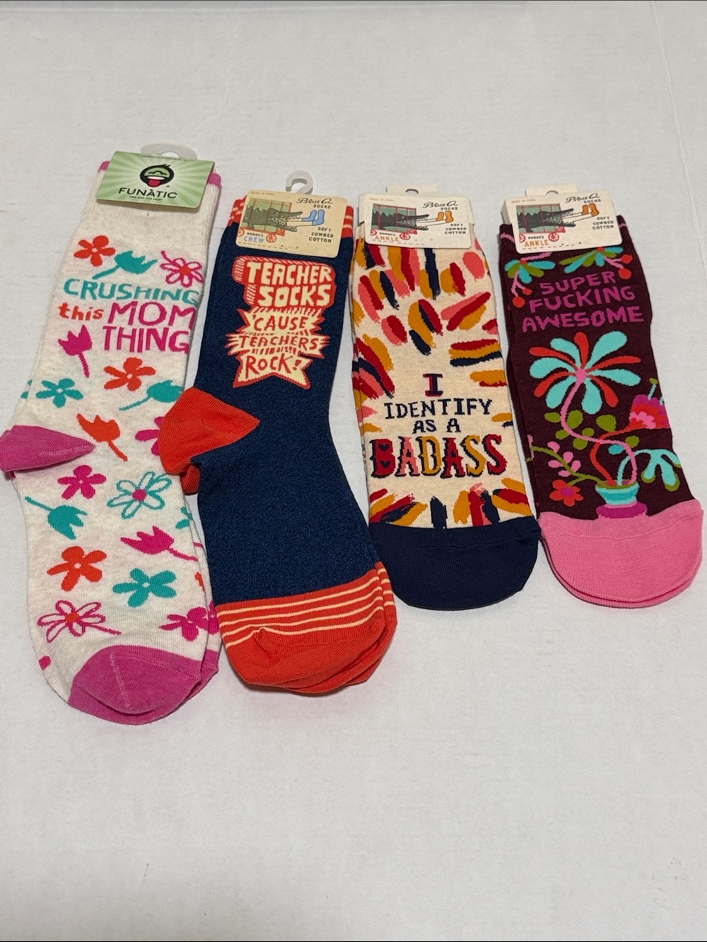 💗NWT Bundle of 4 pairs of Blue Q/Funatic Funny Humor Novelty Socks
